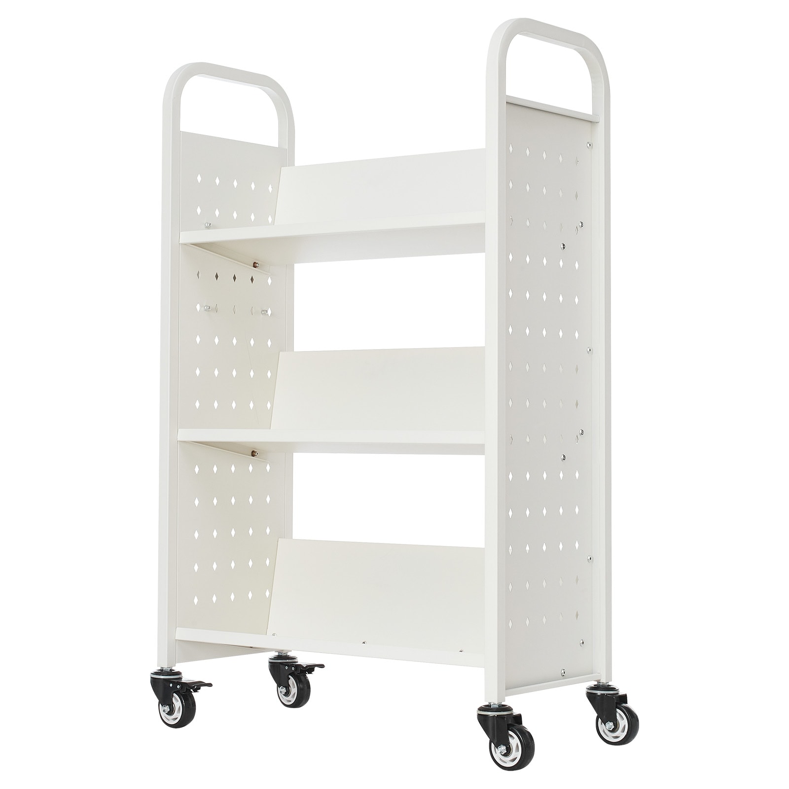 3-tier Rolling Book Cart With V-shaped Shelves In White_voghion.com